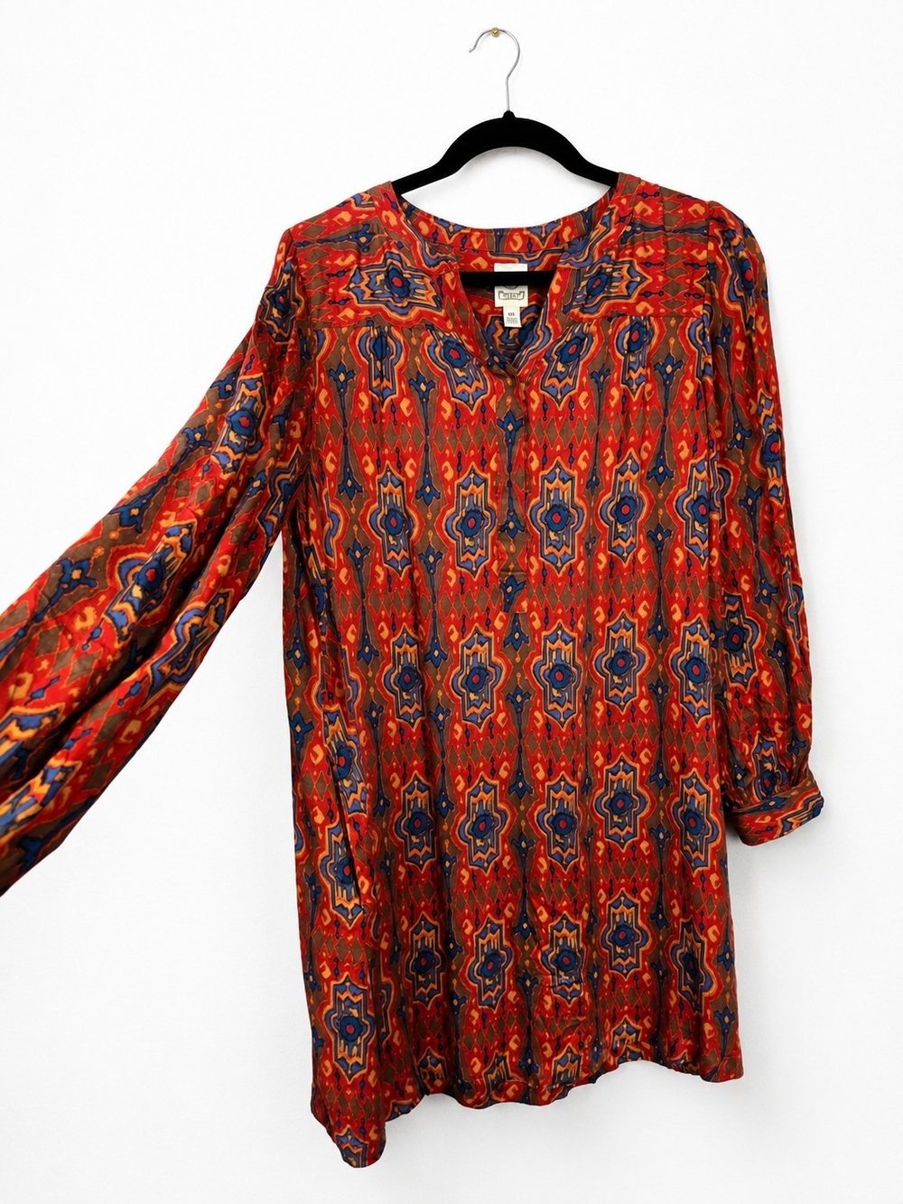 Anthropologie Tiny Rosemary Tunic Dress M Boho Ikat Print Balloon Sleeve Mini